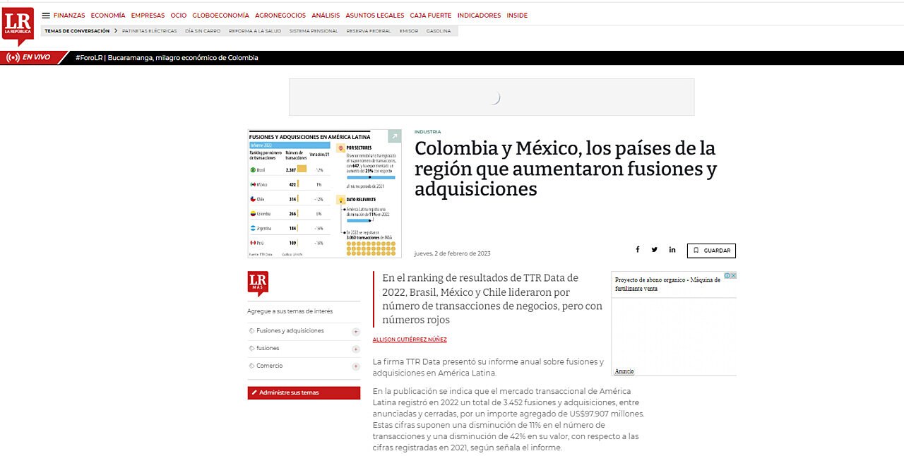 Colombia y Mxico, los pases de la regin que aumentaron fusiones y adquisiciones